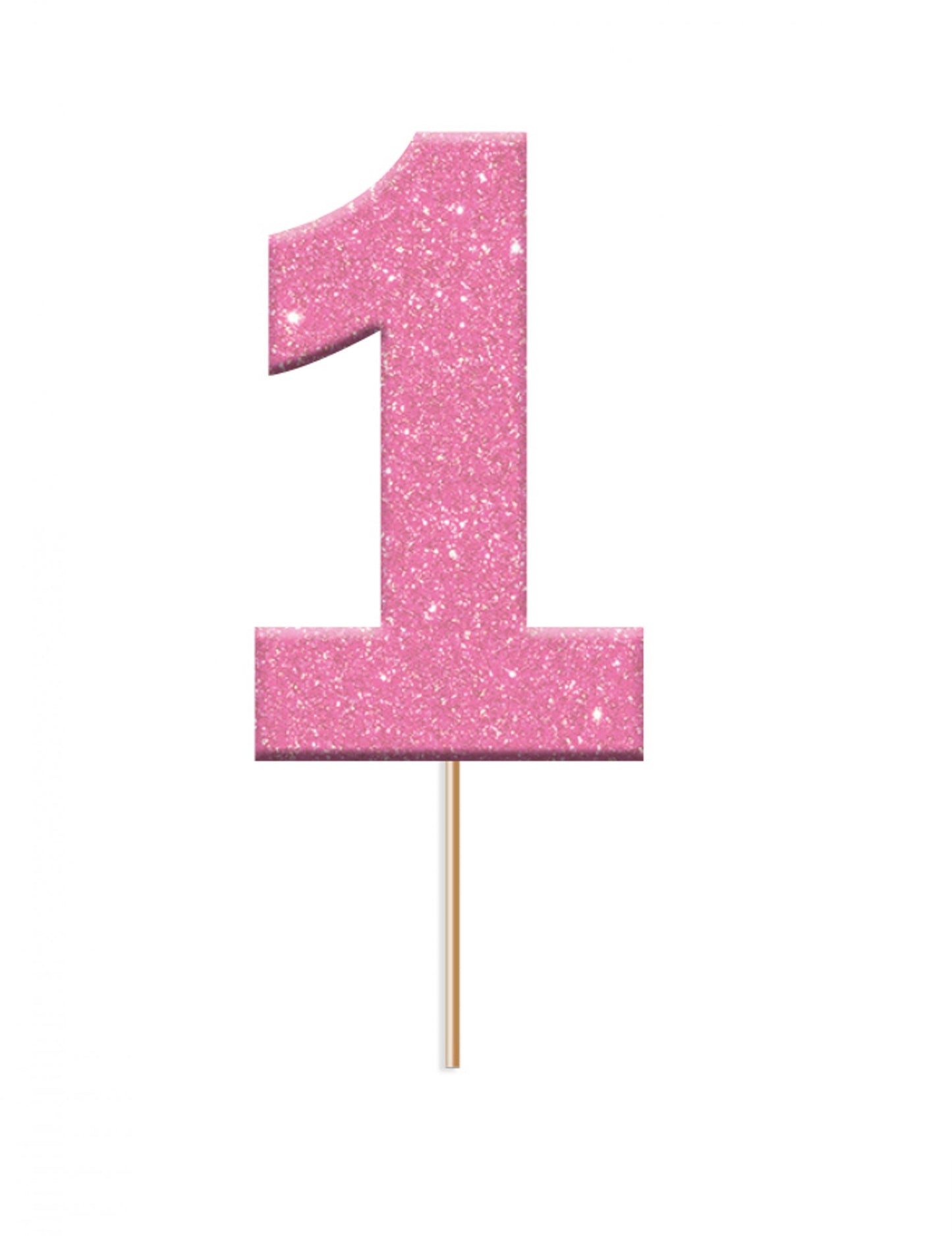 Cake topper en plastique chiffre 1 rose pailleté avec pic