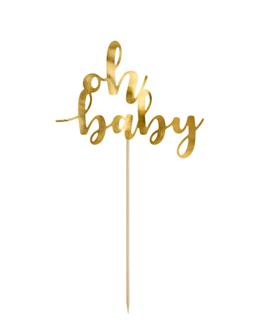 Topper na dort oh baby golden 25 cm s dřevěnou podpěrou