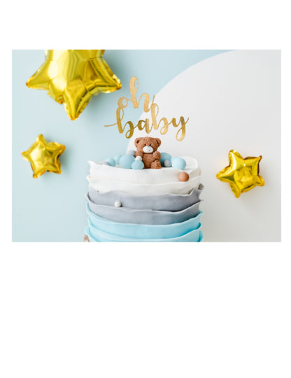 Topper na dort oh baby golden 25 cm s dřevěnou podpěrou