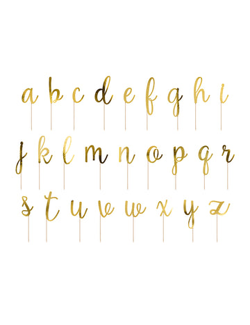 Dřevěná sada na dorty s kovovými zlatými písmeny na dorty