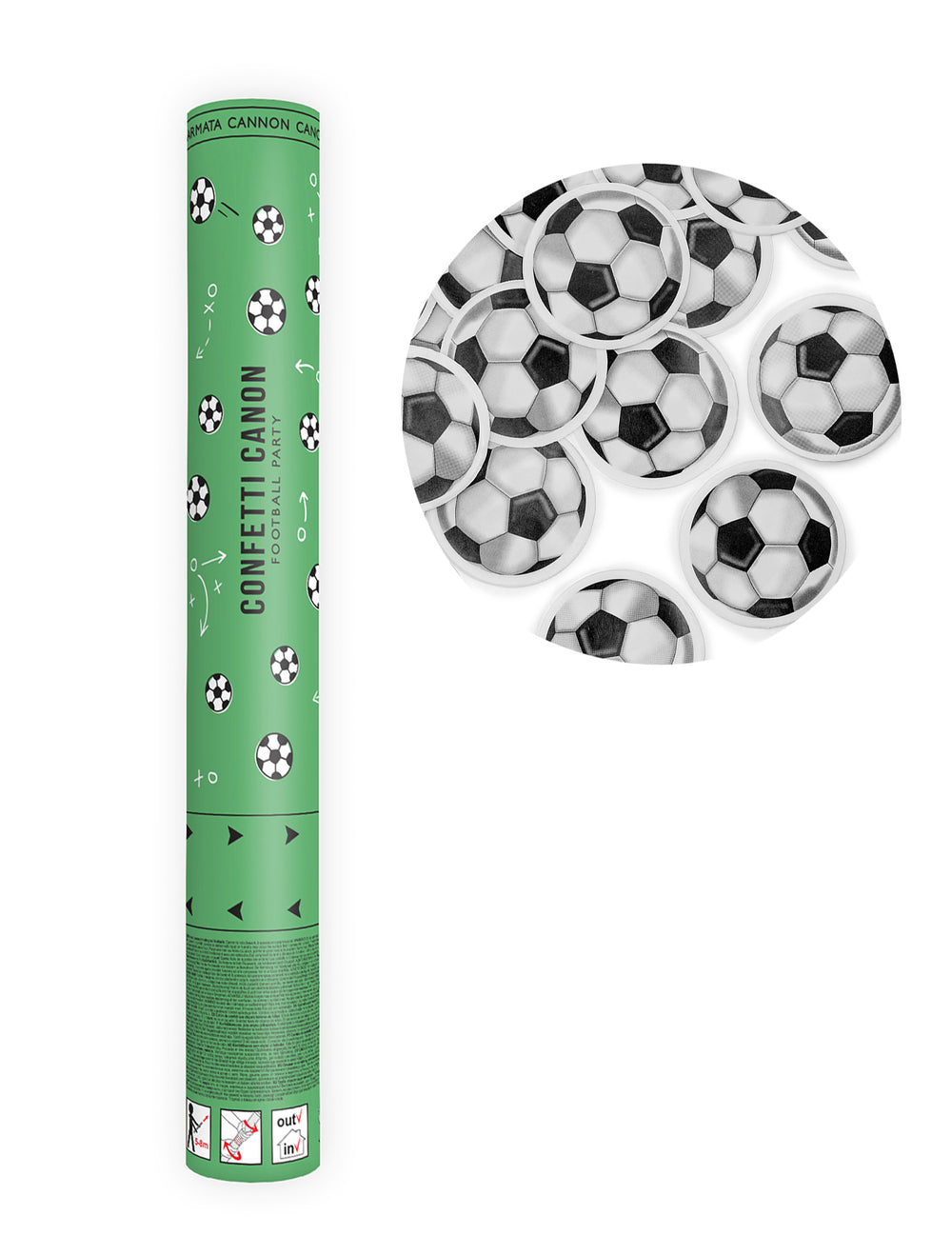 Canon à confettis ballon de foot pour fête vert avec confettis en forme de ballons