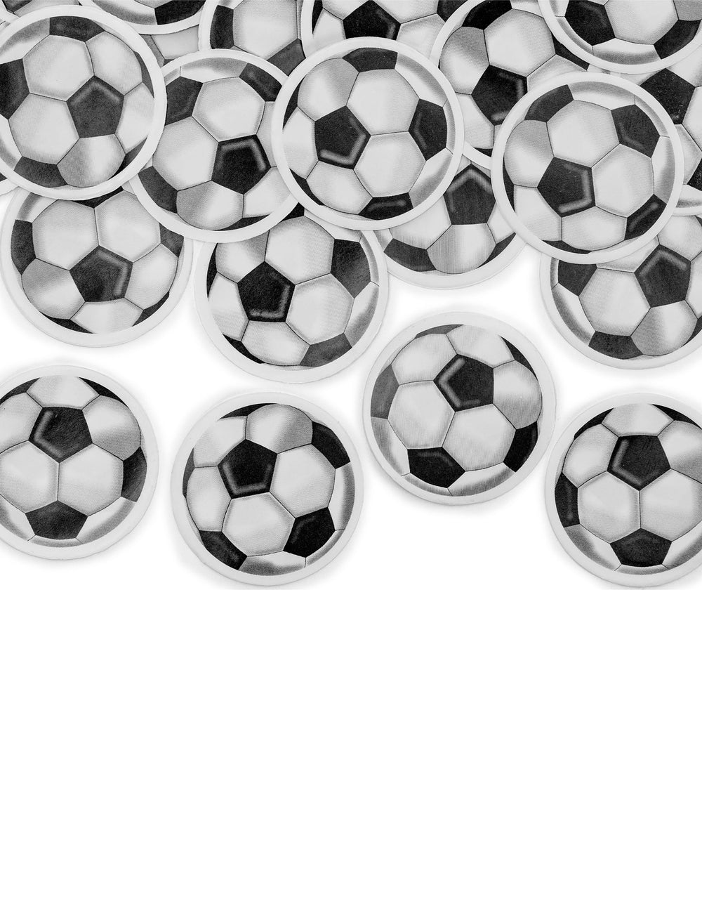 Gros plan sur les confettis en forme de ballons du canon à confettis ballon de foot