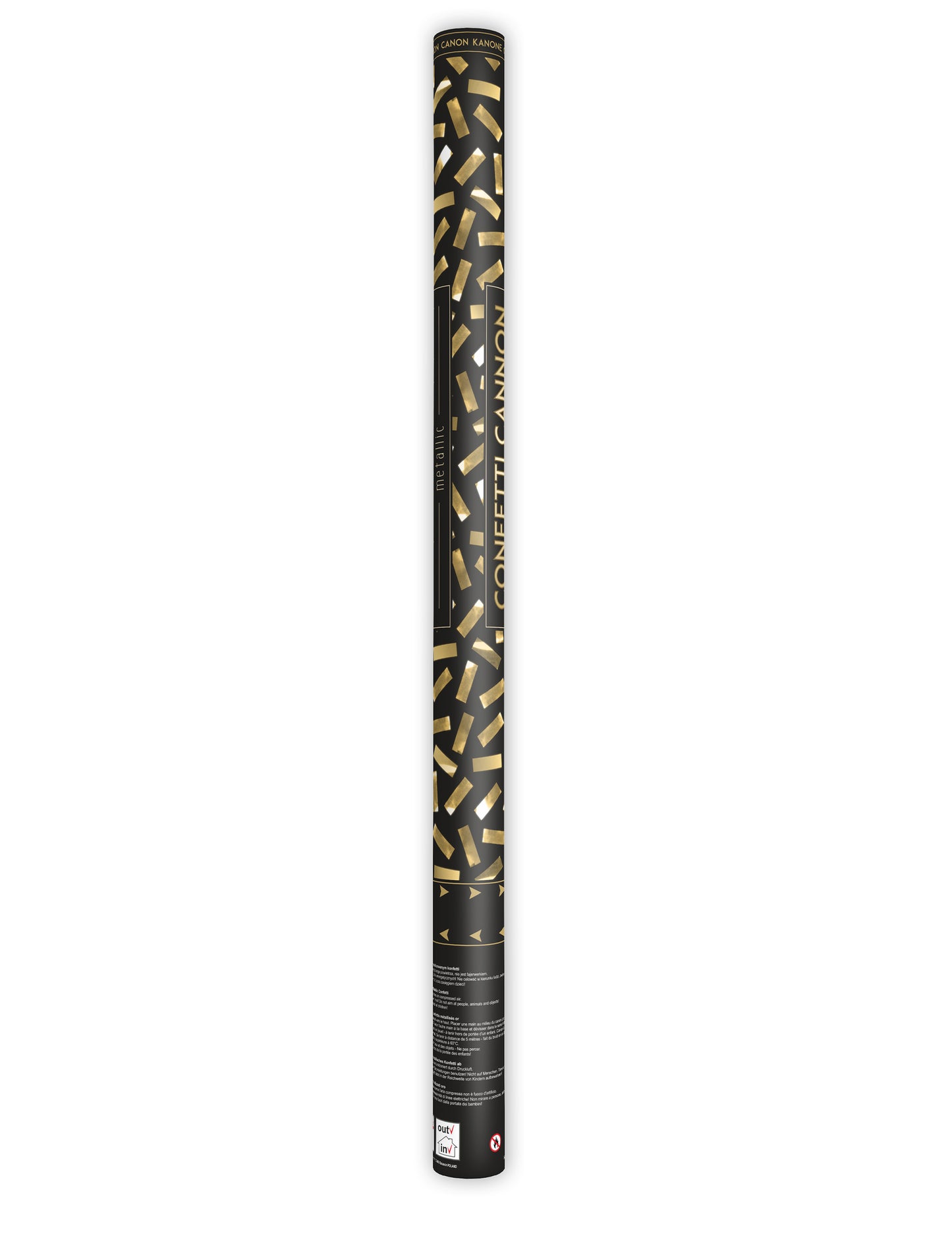 Vue d'ensemble du canon à confettis bandes métalliques dorées