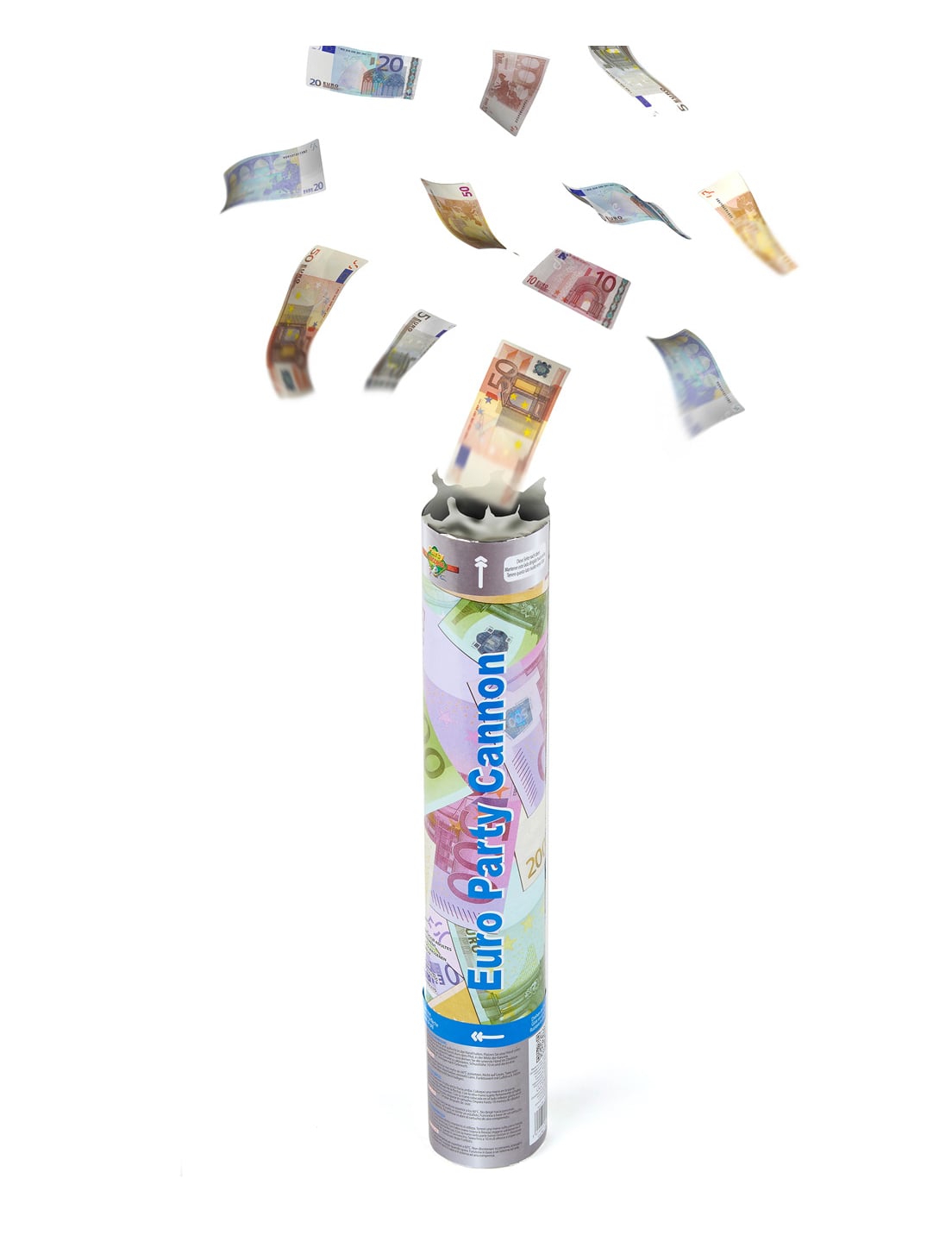 Canon à confettis billets pour fête multicolore style euros