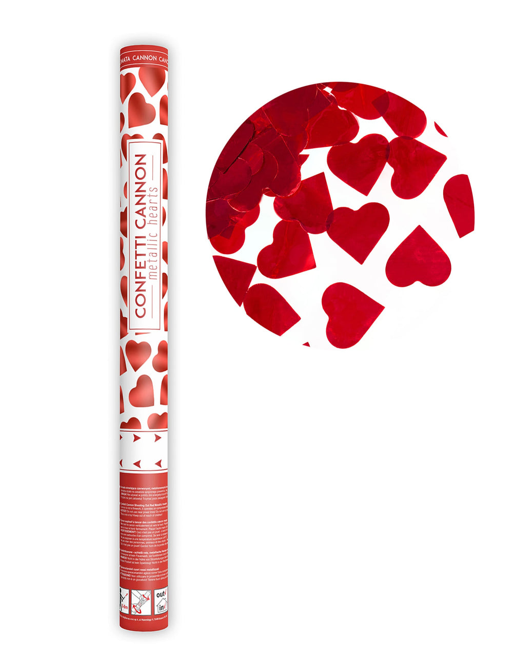 Canon à confettis coeur pour fête rouges métallisés