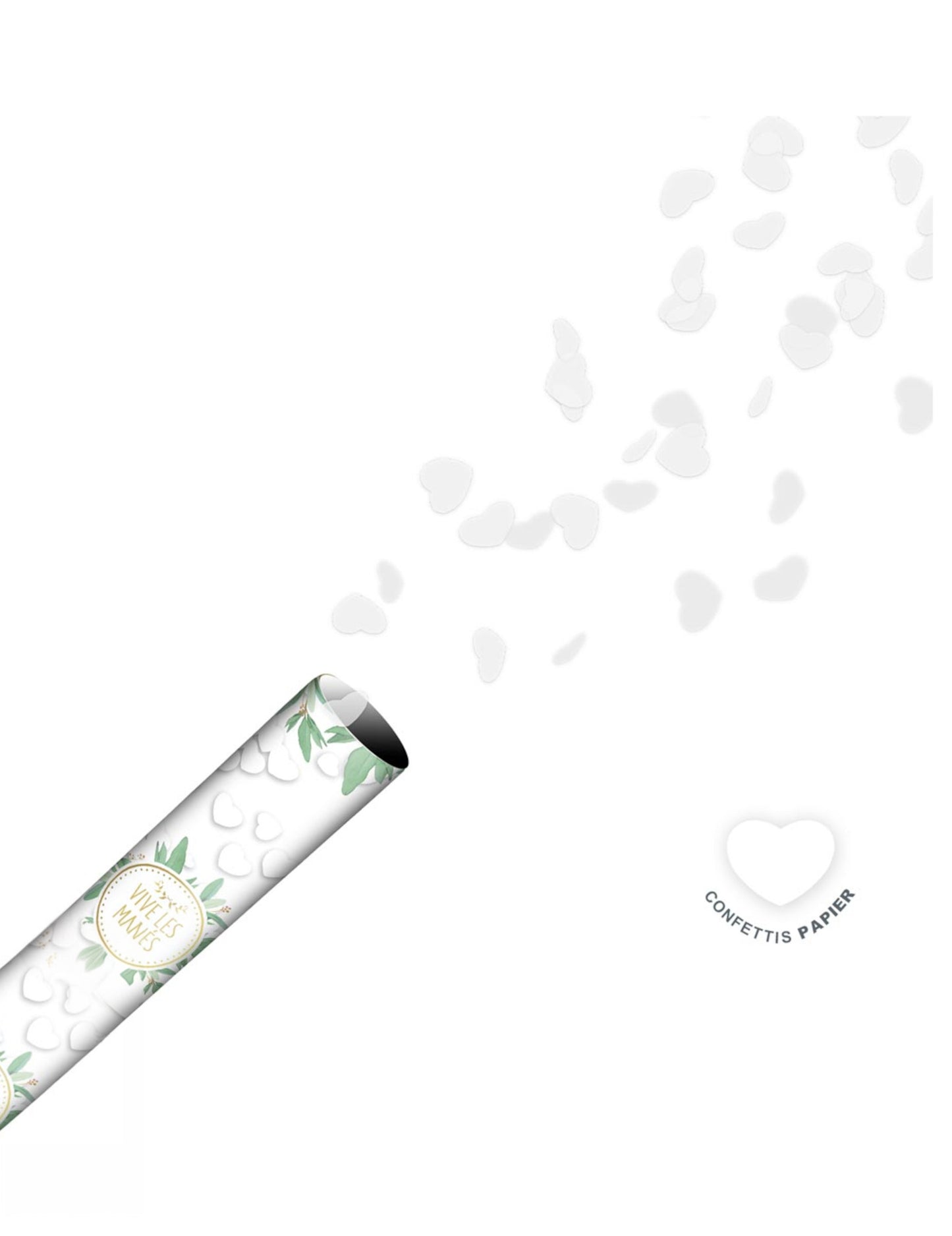 Papírové konfetové dělo bílé srdce 40 cm ať žije nevěsta a ženich