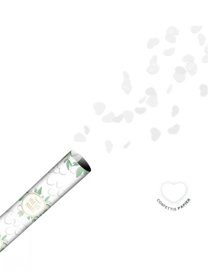 Papírové konfetové dělo bílé srdce 40 cm ať žije nevěsta a ženich