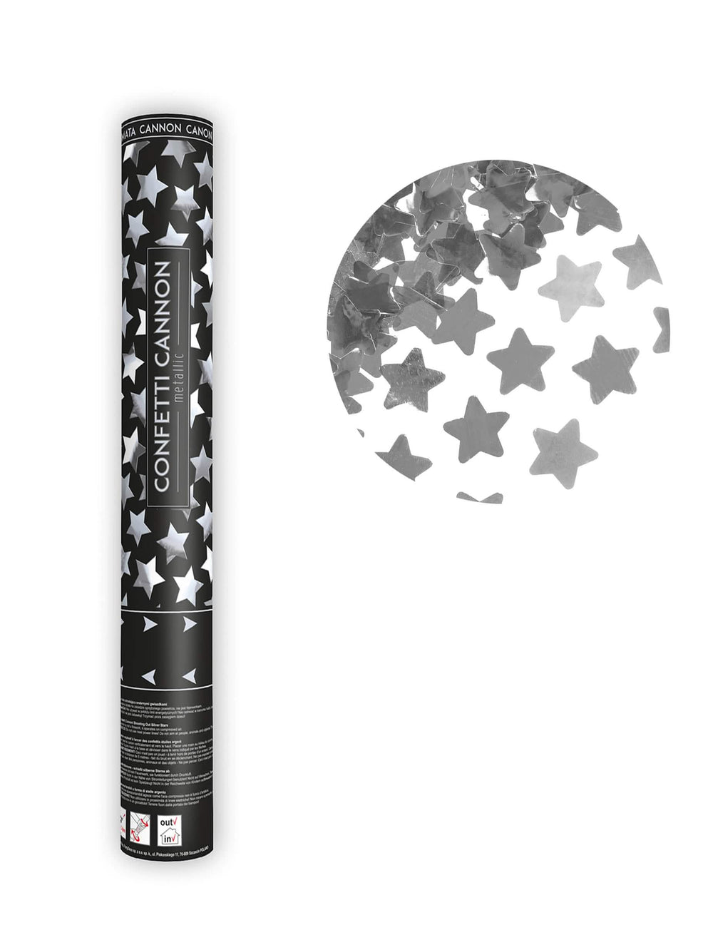 Canon à confettis étoiles pour fête métallisées argentées