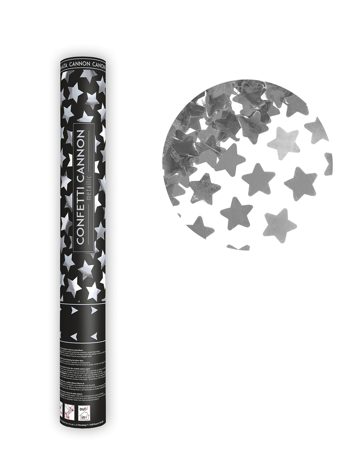 Canon à confettis étoiles pour fête métallisées argentées