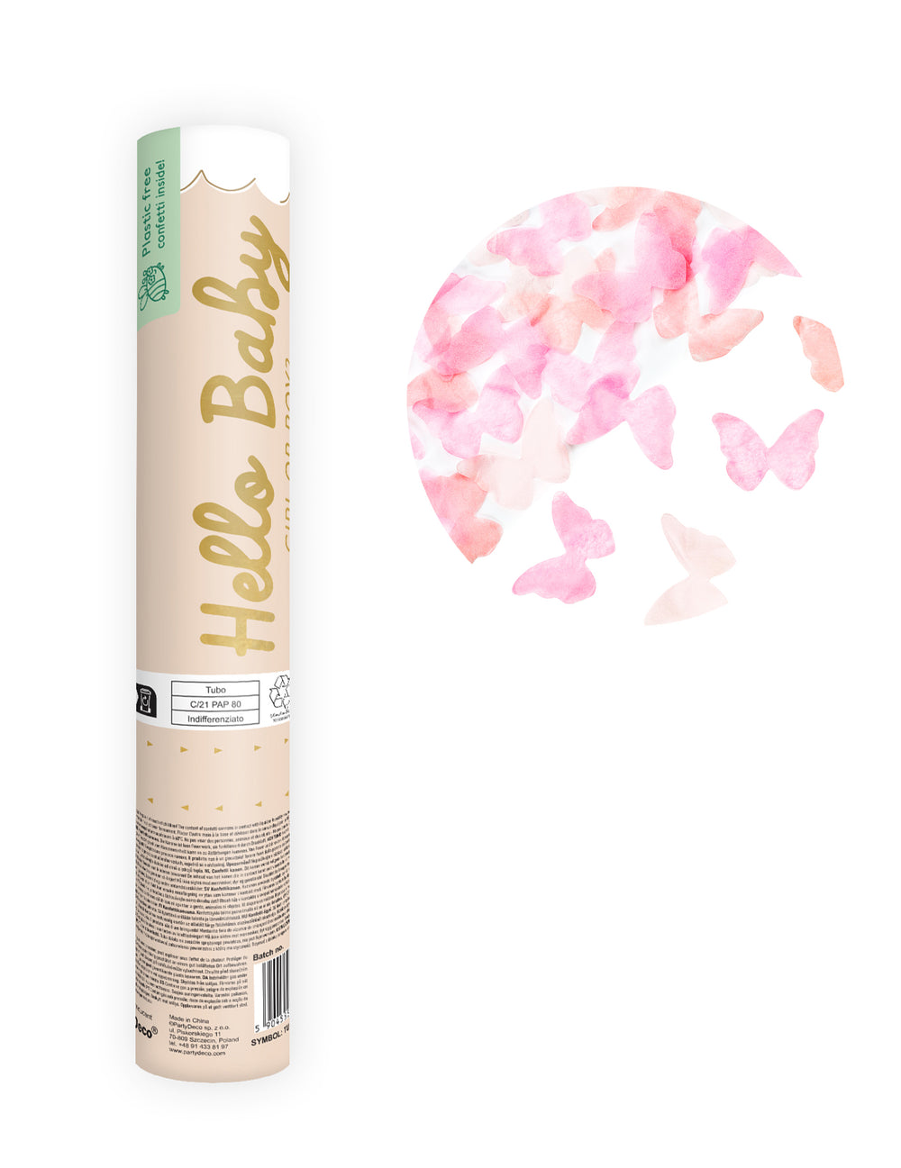 Canon à confettis papillons pour gender reveal roses