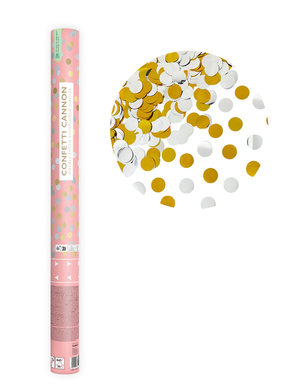 Canon à confettis or et argent avec confettis ronds
