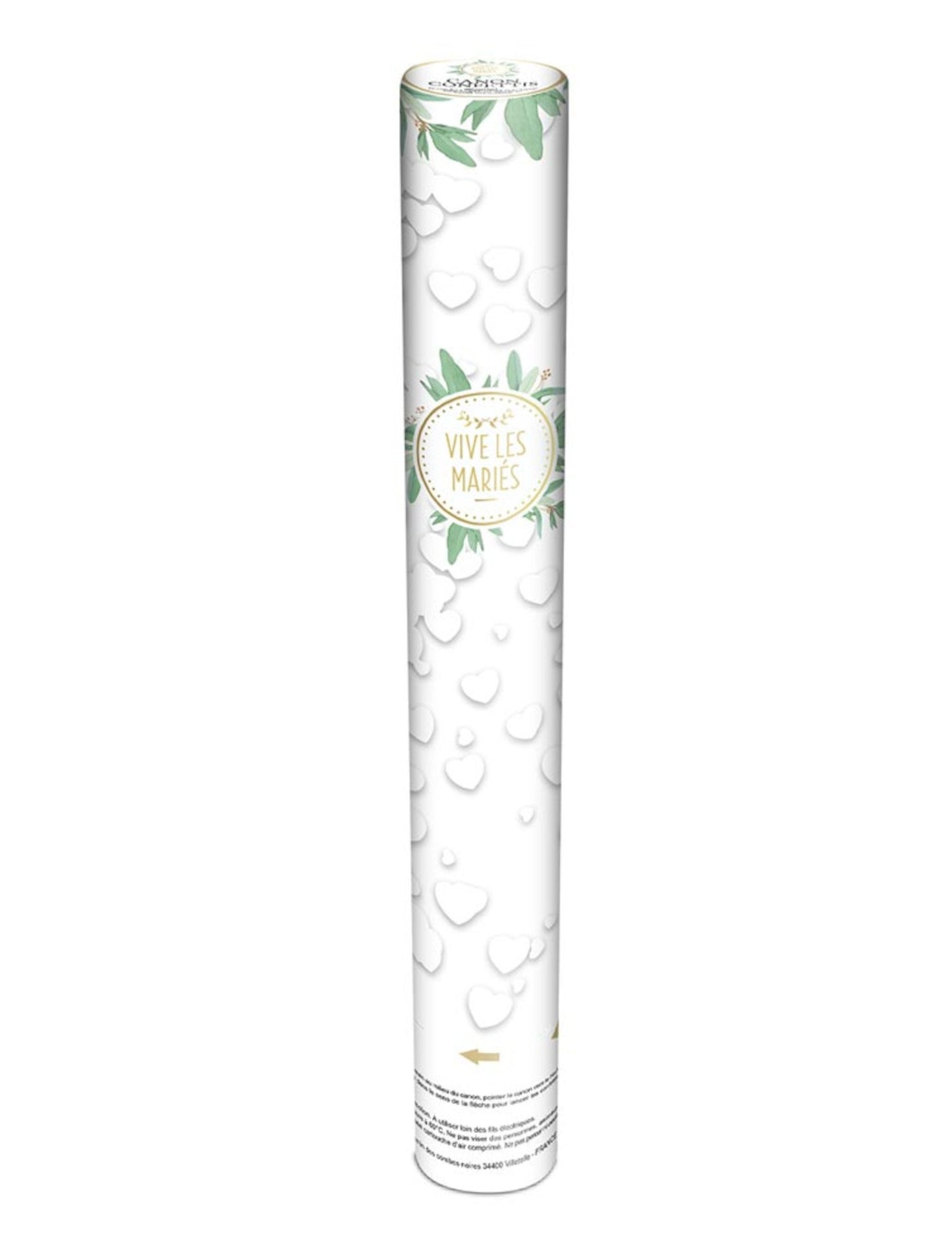 Papírové konfetové dělo bílé srdce 40 cm ať žije nevěsta a ženich