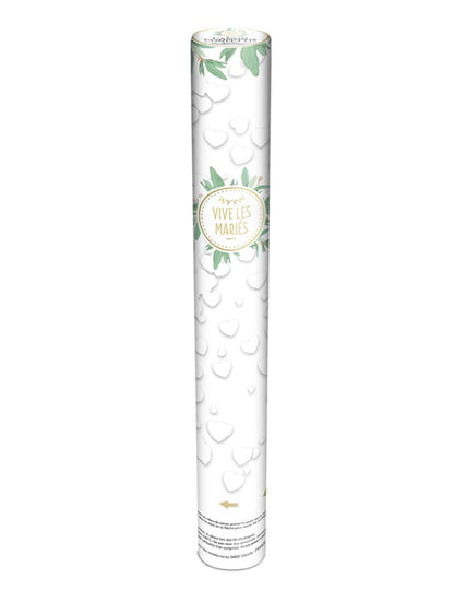 Papírové konfetové dělo bílé srdce 40 cm ať žije nevěsta a ženich