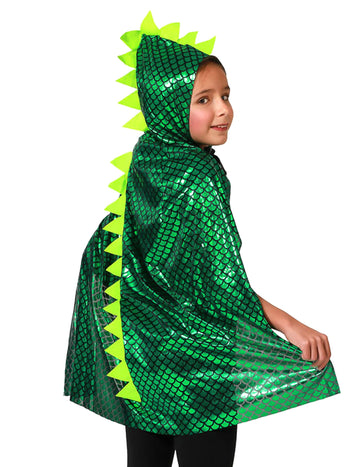 Dětská zelená pláštěnka s kapucí s dinosaurem