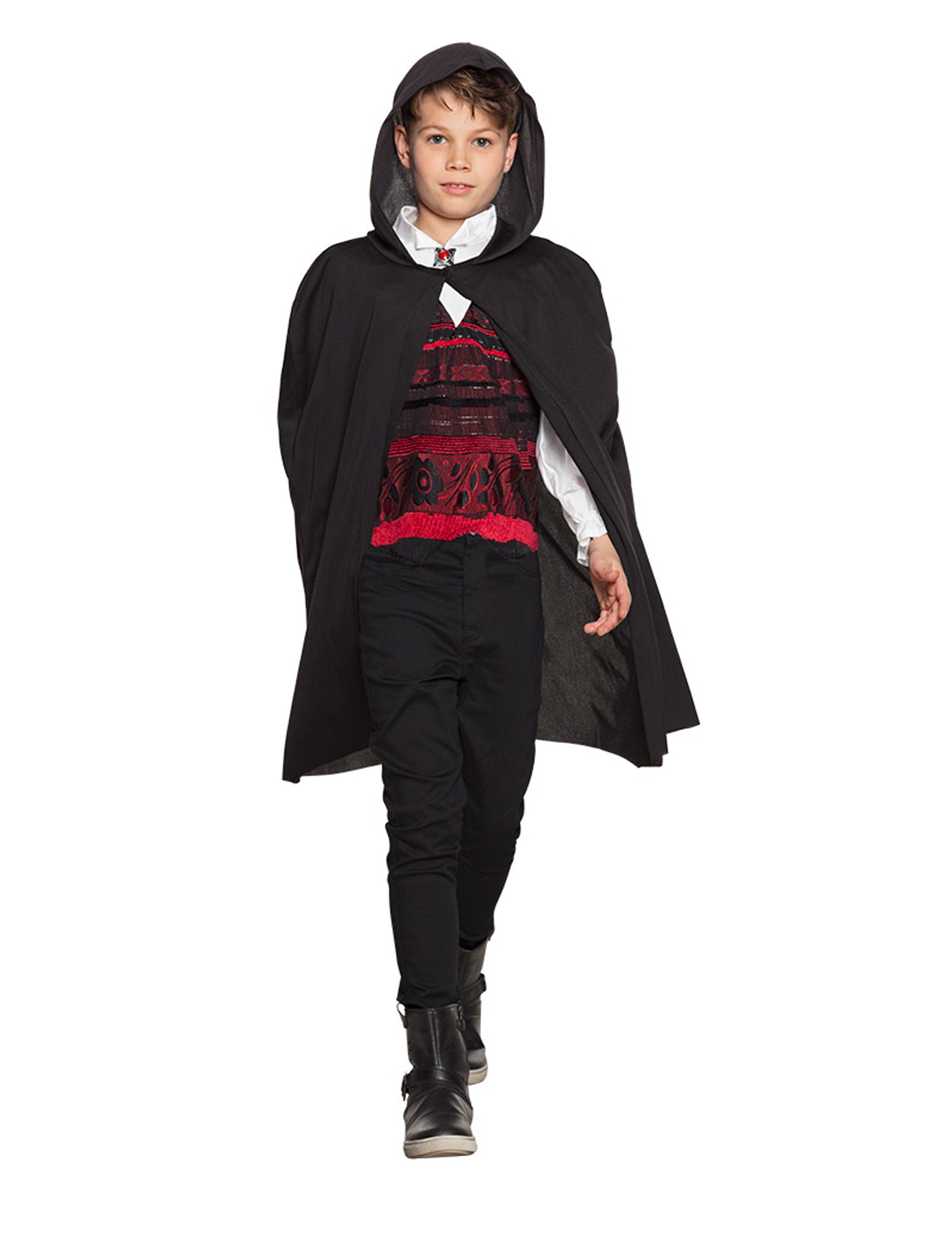 Černý kostýmový plášť s kapucí na Halloween pro děti
