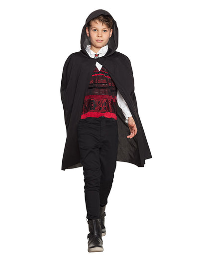 Černý kostýmový plášť s kapucí na Halloween pro děti