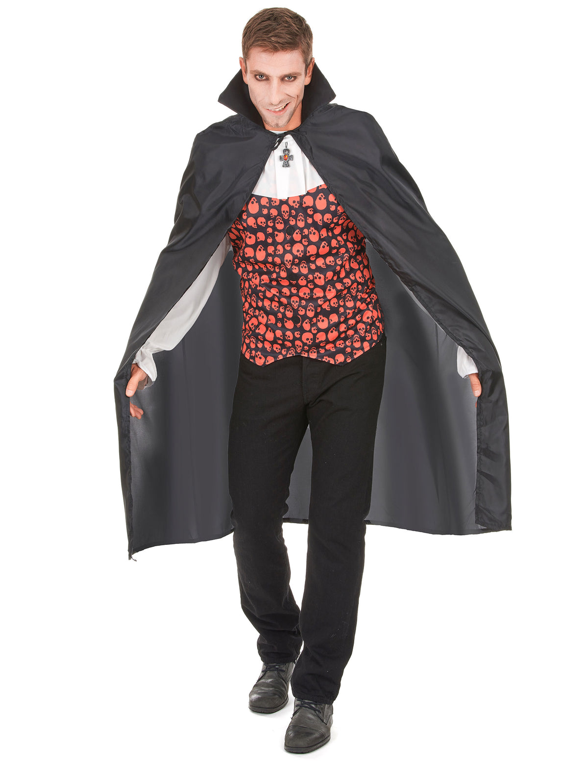 Cape de dracula Halloween pour homme noire avec col montant