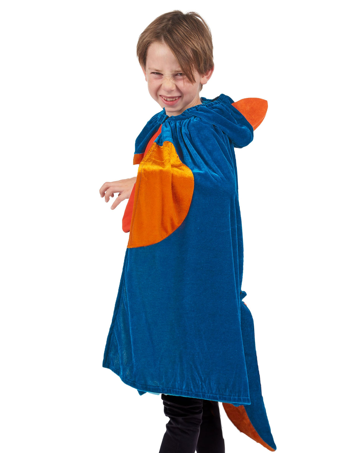 Vue de profil de la cape dinosaure pour enfant