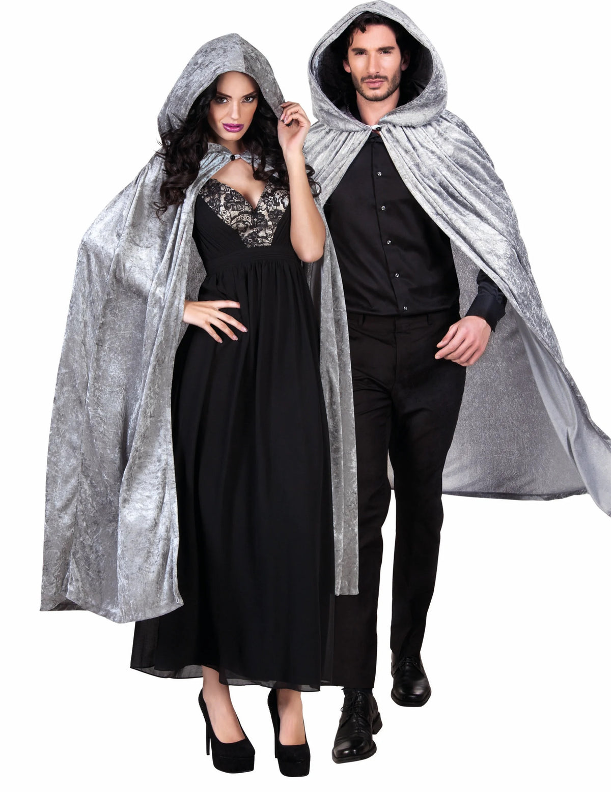 Cape Halloween pour adulte grise aspect velours