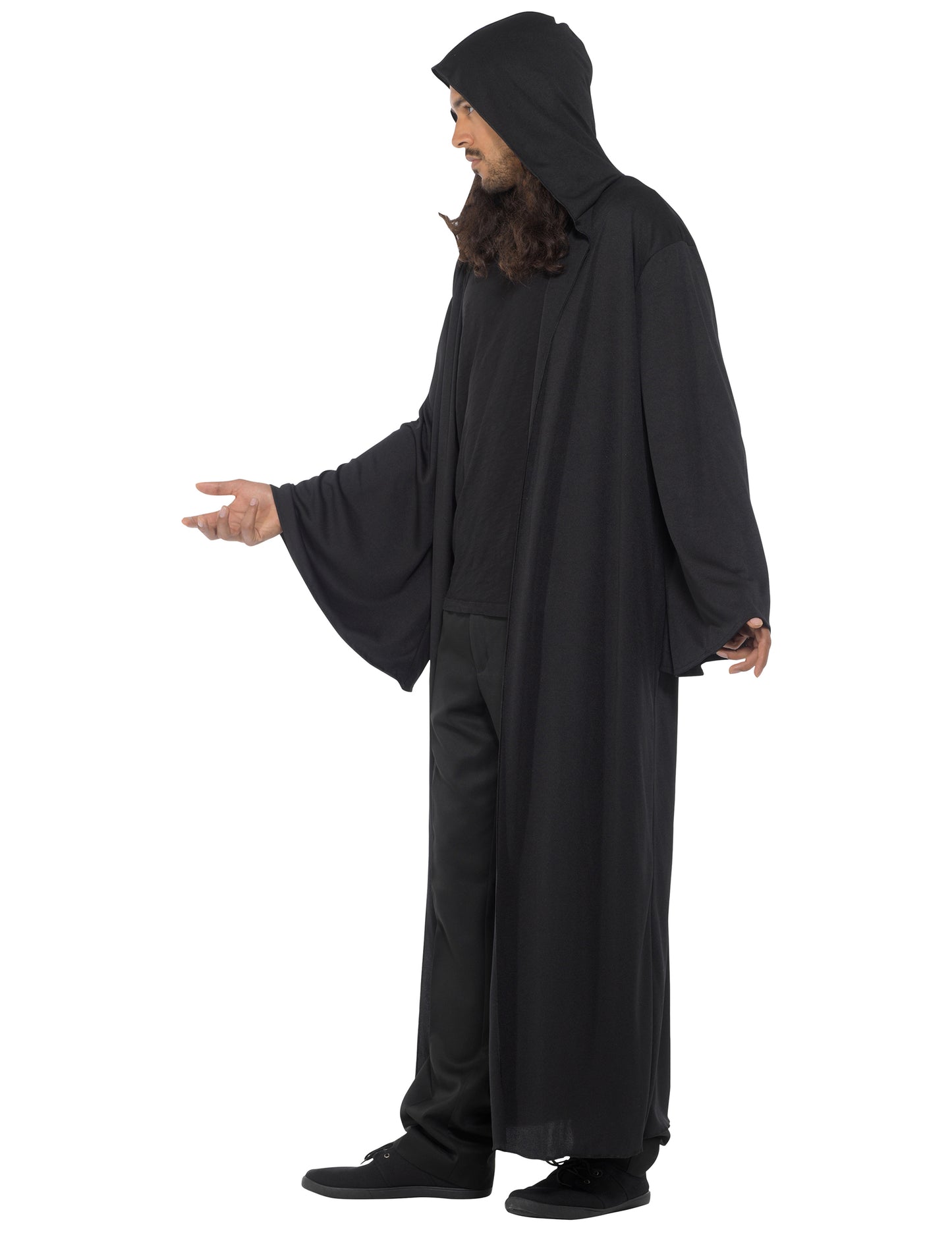 Vue de profil de la cape longue à capuche Halloween