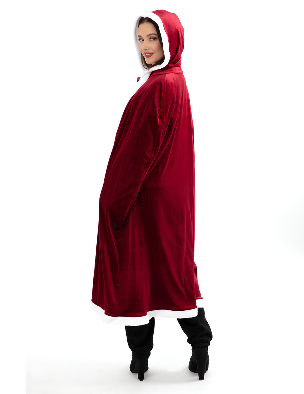 Vue de profil de la cape longue de Noël luxe