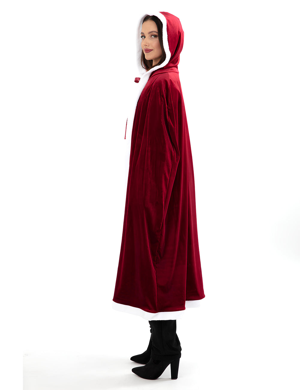 Vue de profil de la cape longue de Noël luxe
