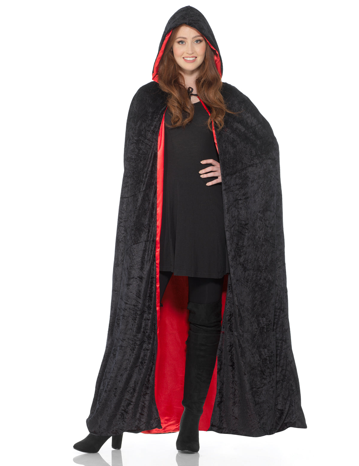 Cape longue réversible luxe pour adulte noir et rouge