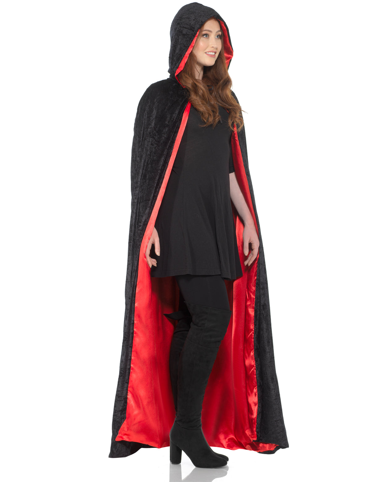Vue de profil de la cape longue réversible luxe pour adulte