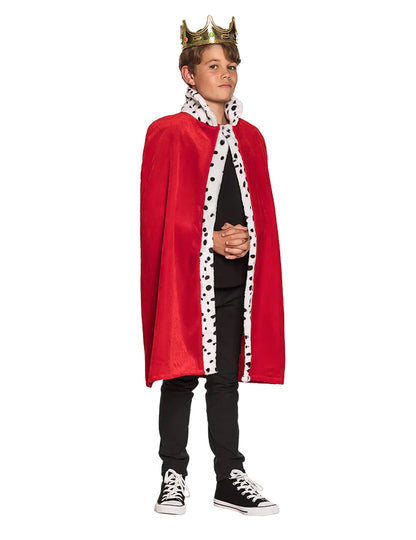 Cape de roi pour enfant rouge avec bordure blanche à pois noirs