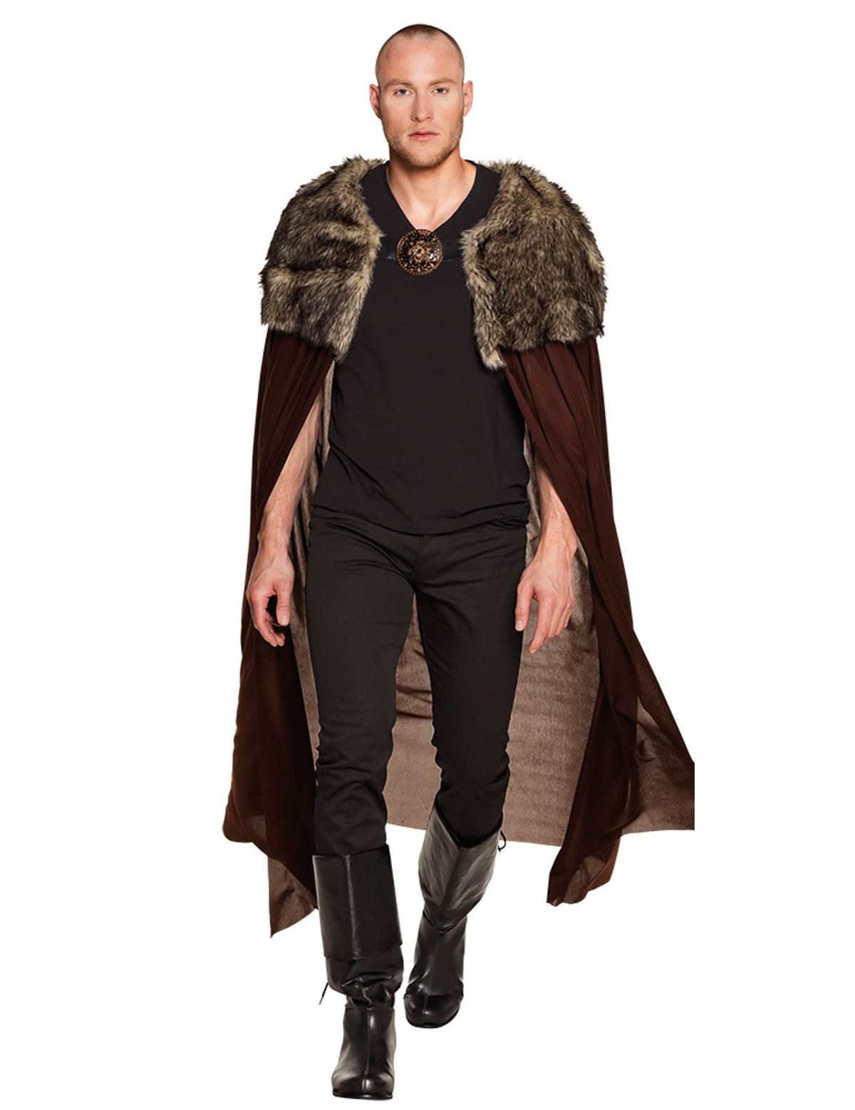 Kápě vikinga luxus pro dospělý hnědá s límcem z umělé kožešiny