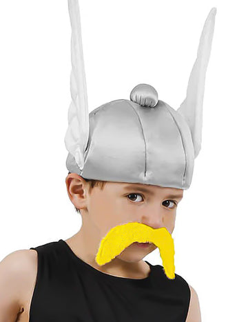 Casque Astérix pour enfant gris avec ailes blanches et moustache jaune