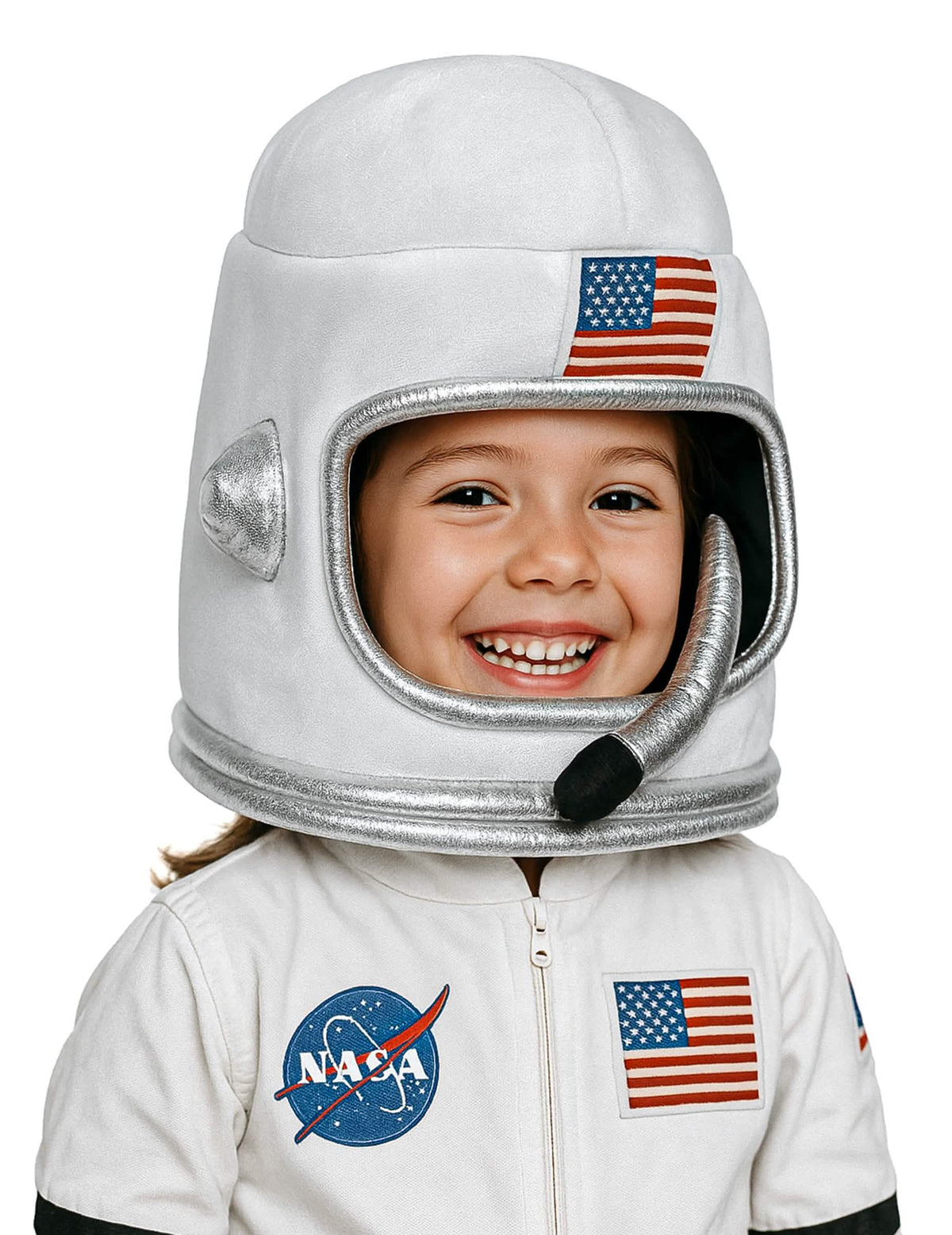 Helma astronauti pro dítě bílá s logem NASA a americkou vlajkou