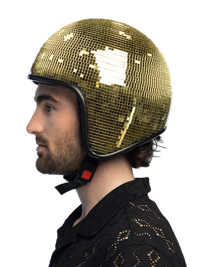 dospělá zlatá disco koule helma