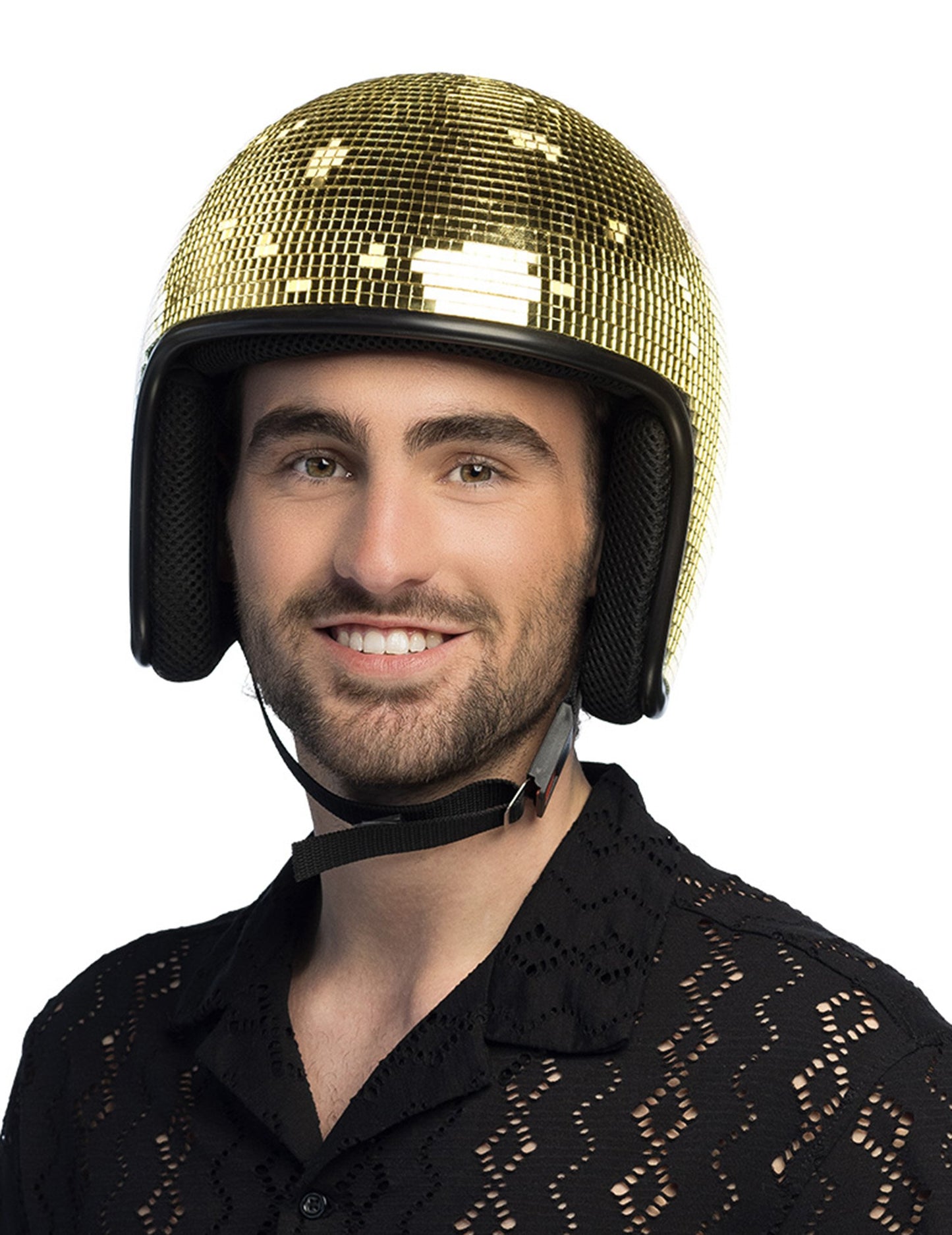 dospělá zlatá disco koule helma