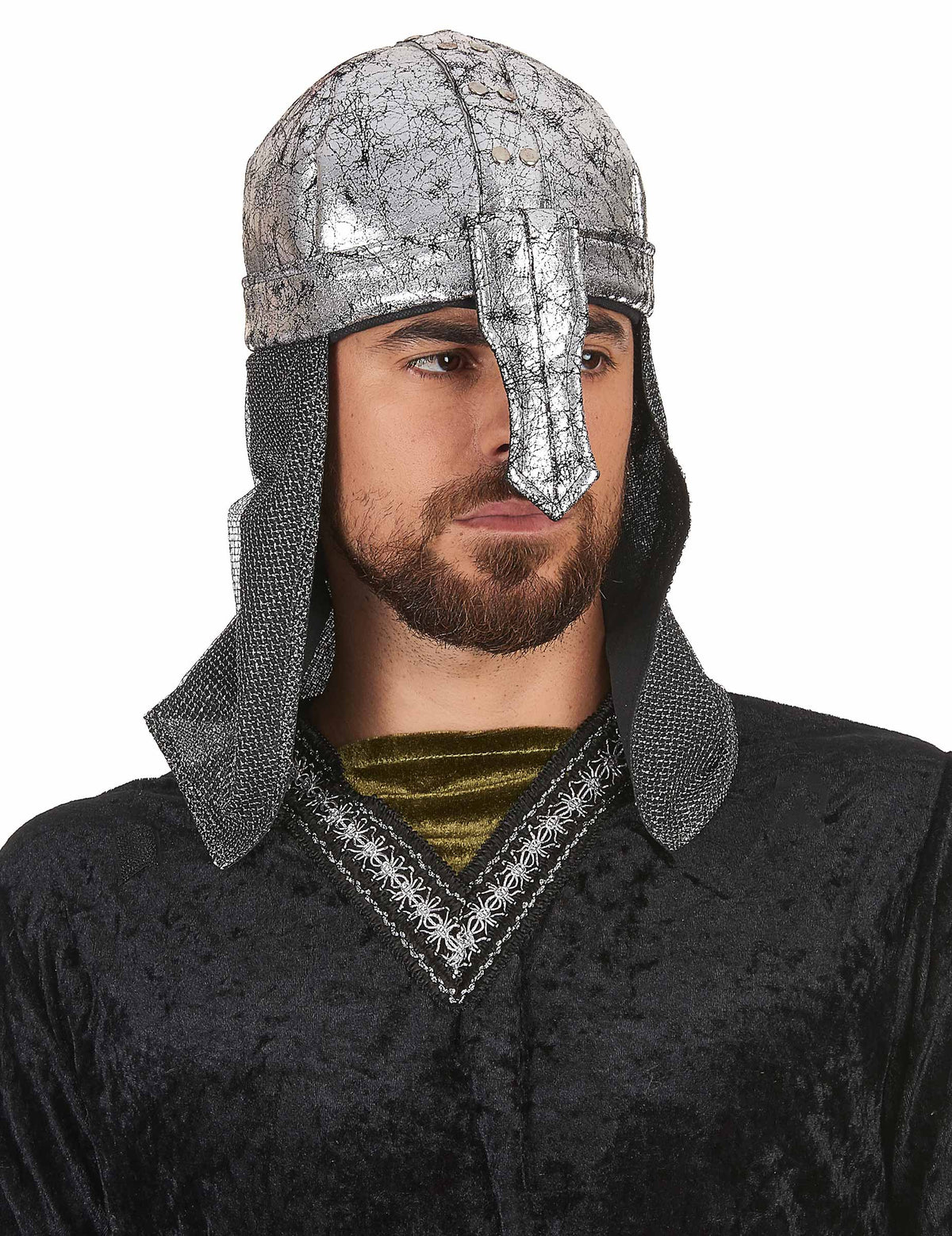 Casque de chevalier guerrier souple pour adulte argenté avec camail