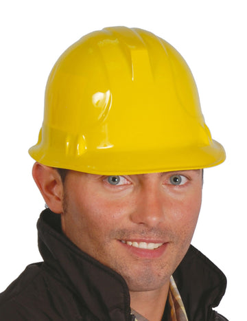 Dospělý žlutý stavební dělník helma