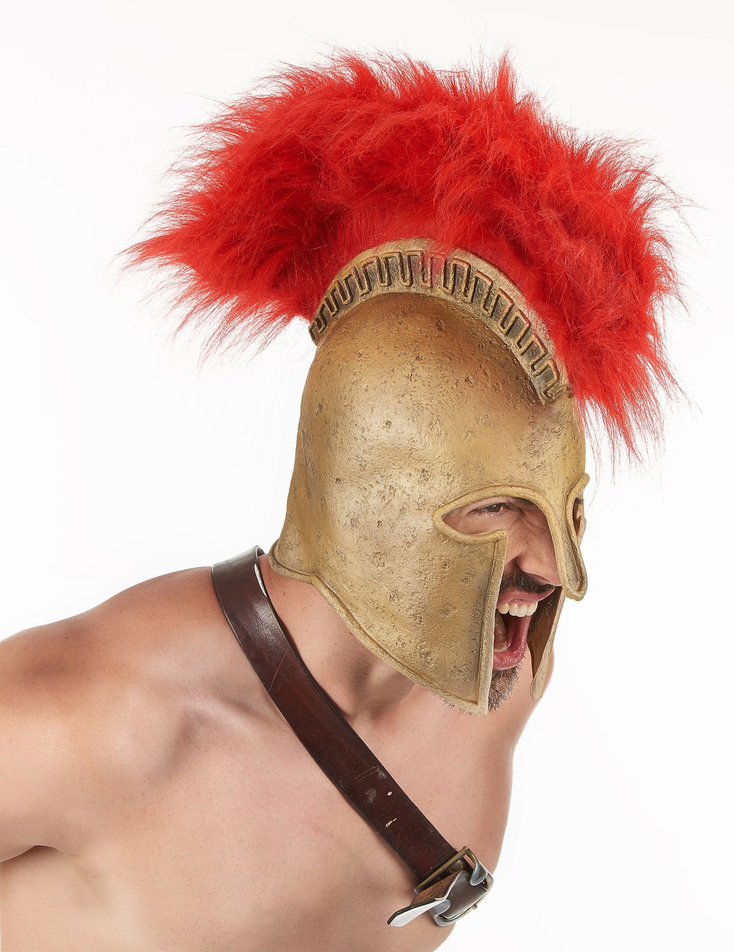 Luxusní zlatá římská gladiátorská helma pro dospělé s červeným hřebínkem