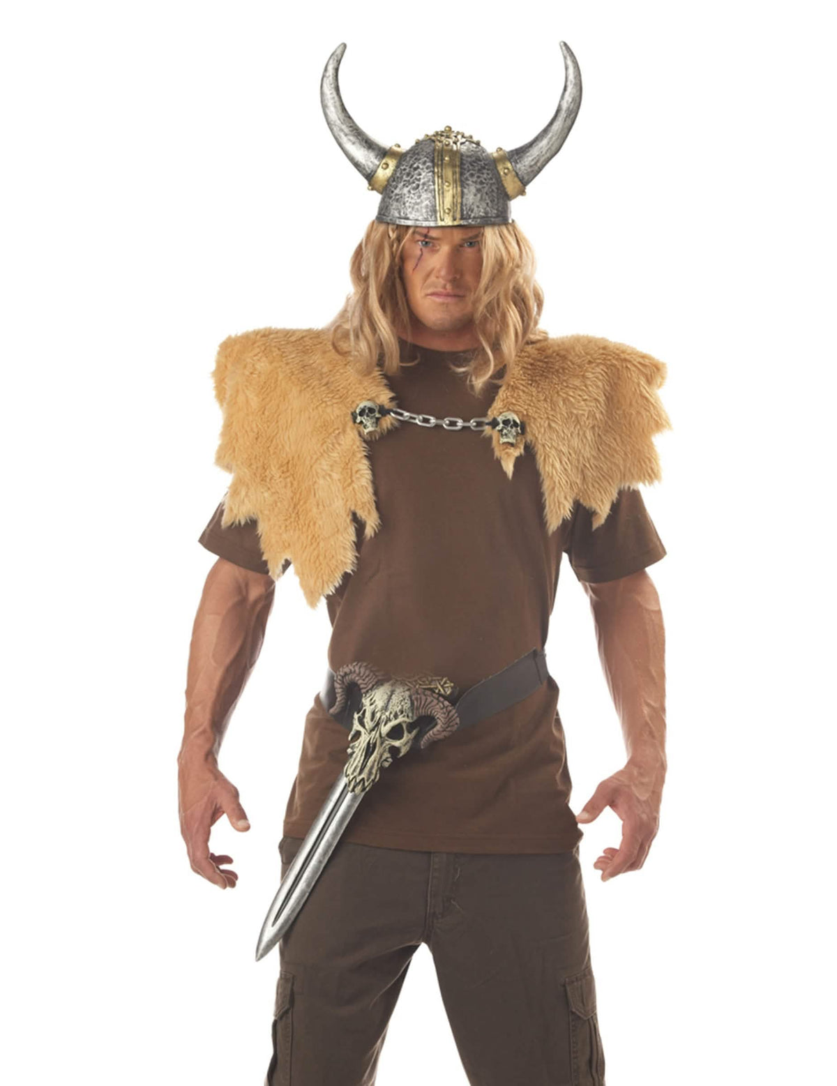 Měkká vikingská helma pro dospělý šedá stříbrná s rohy