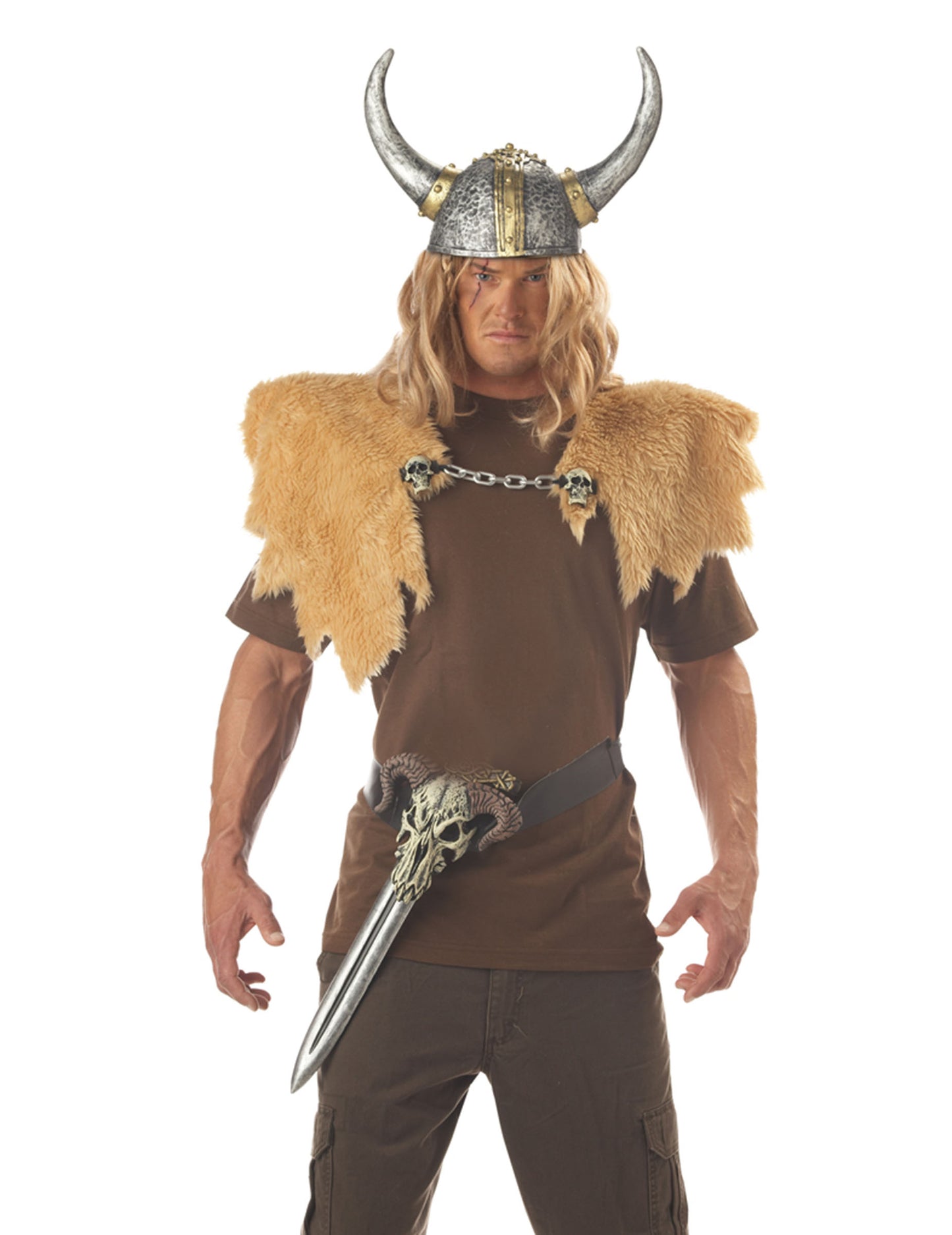 Casque souple de Viking pour adulte gris argenté avec cornes et détails dorés