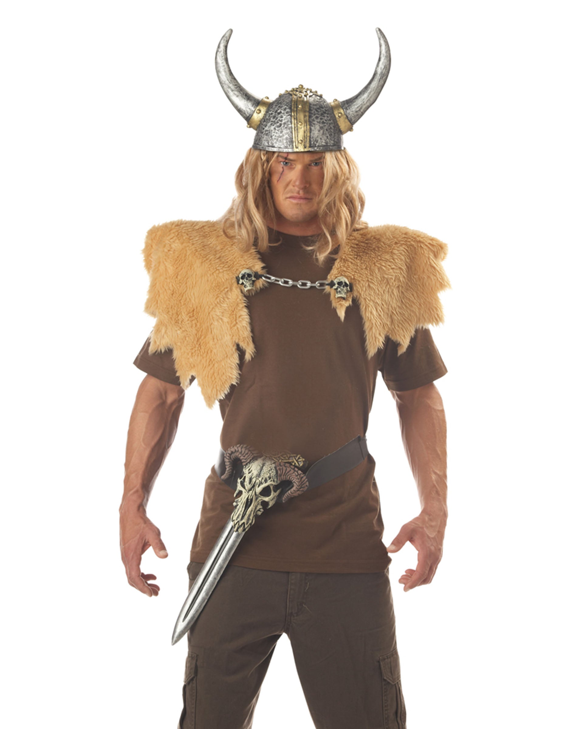 Casque souple de Viking pour adulte gris argenté avec cornes et détails dorés