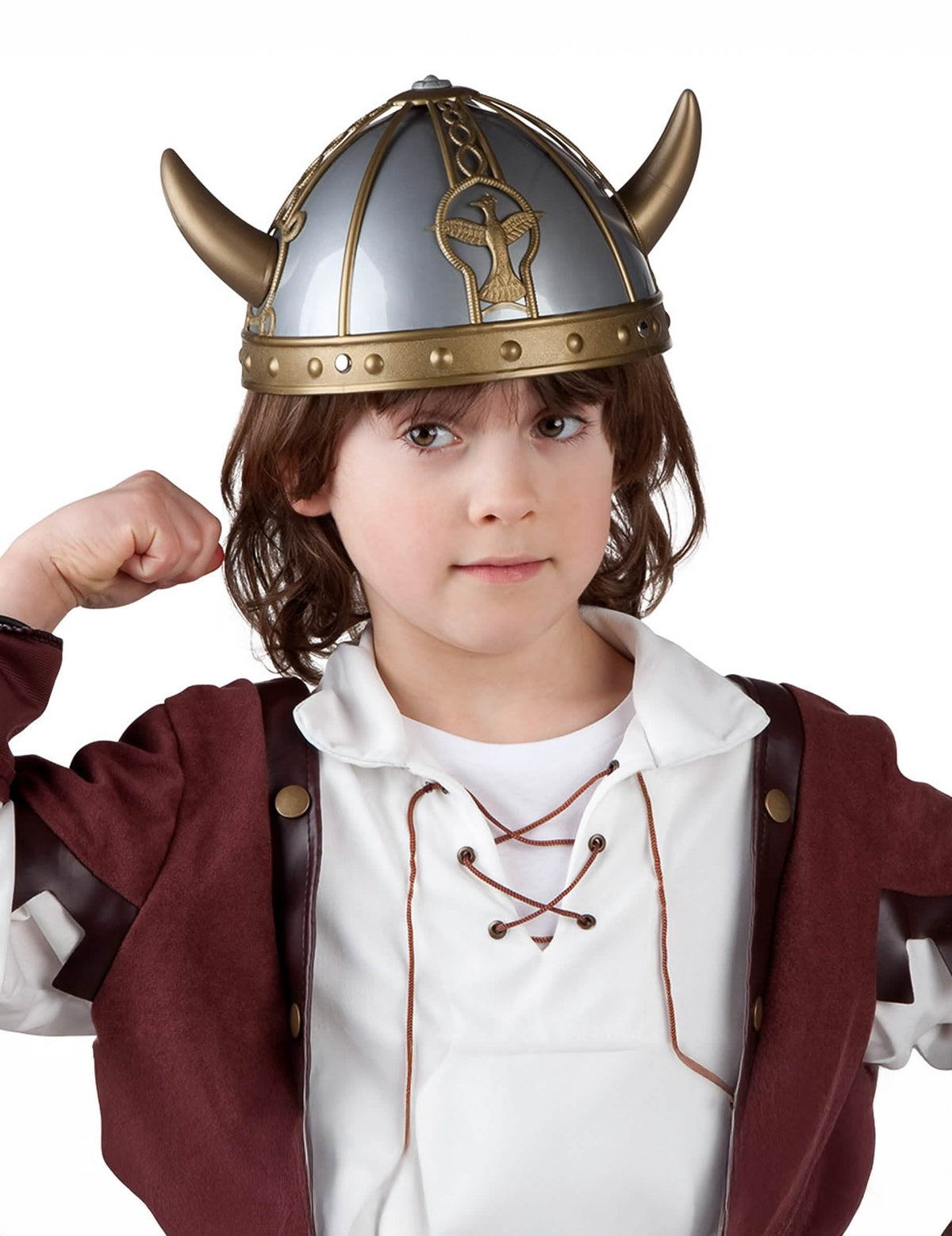 Vikingská helma pro dítě stříbrná a zlatá s rohy