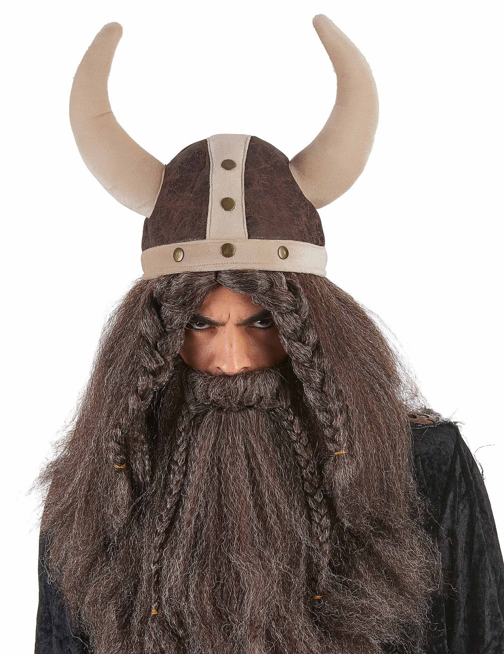 Casque viking souple pour adulte marron avec cornes et barbe