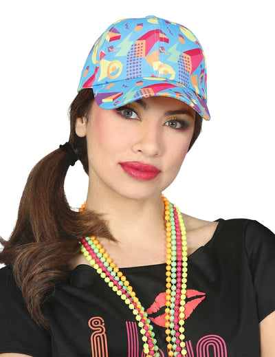 Casquette 80's pour adulte bleu clair à motifs géométriques