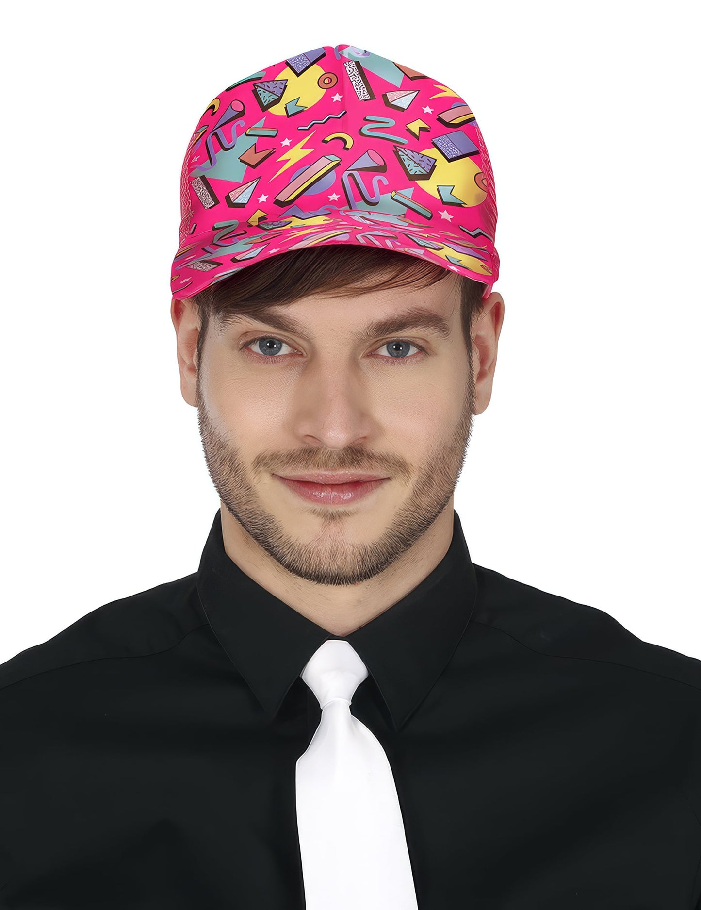 Casquette 80's pour adulte fuchsia à motifs géométriques rétro