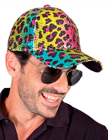 Dospělácká vícebarevná leopardí flitrovaná čepice