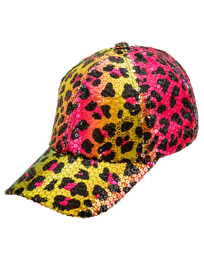 Dospělácká vícebarevná leopardí flitrovaná čepice