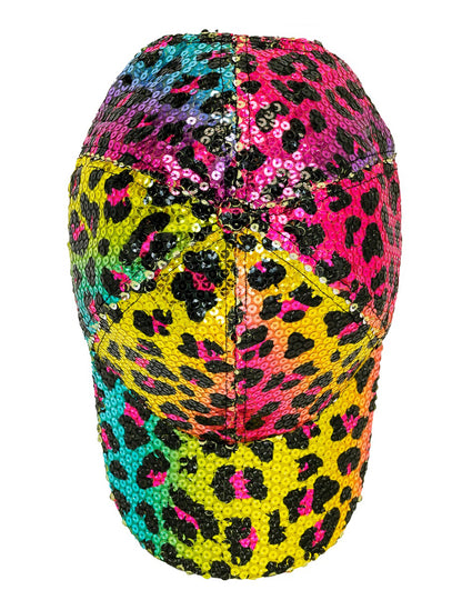 Dospělácká vícebarevná leopardí flitrovaná čepice