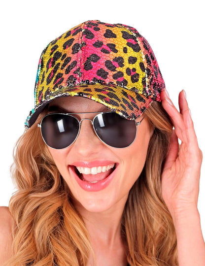 Dospělácká vícebarevná leopardí flitrovaná čepice