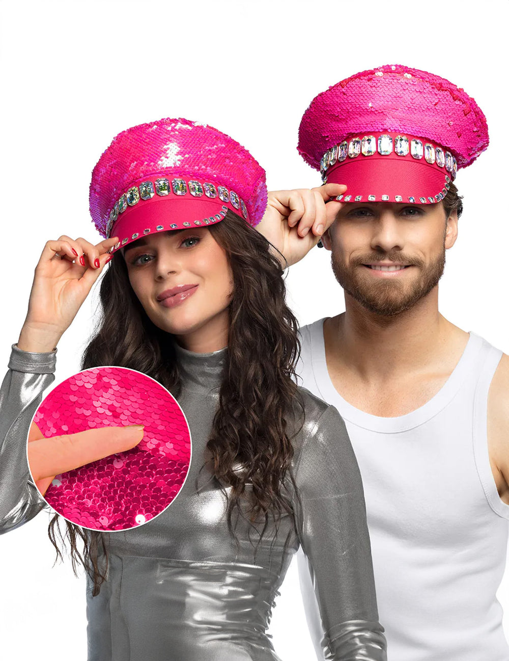 Casquette à sequins réversibles pour adulte rose fluo avec strass