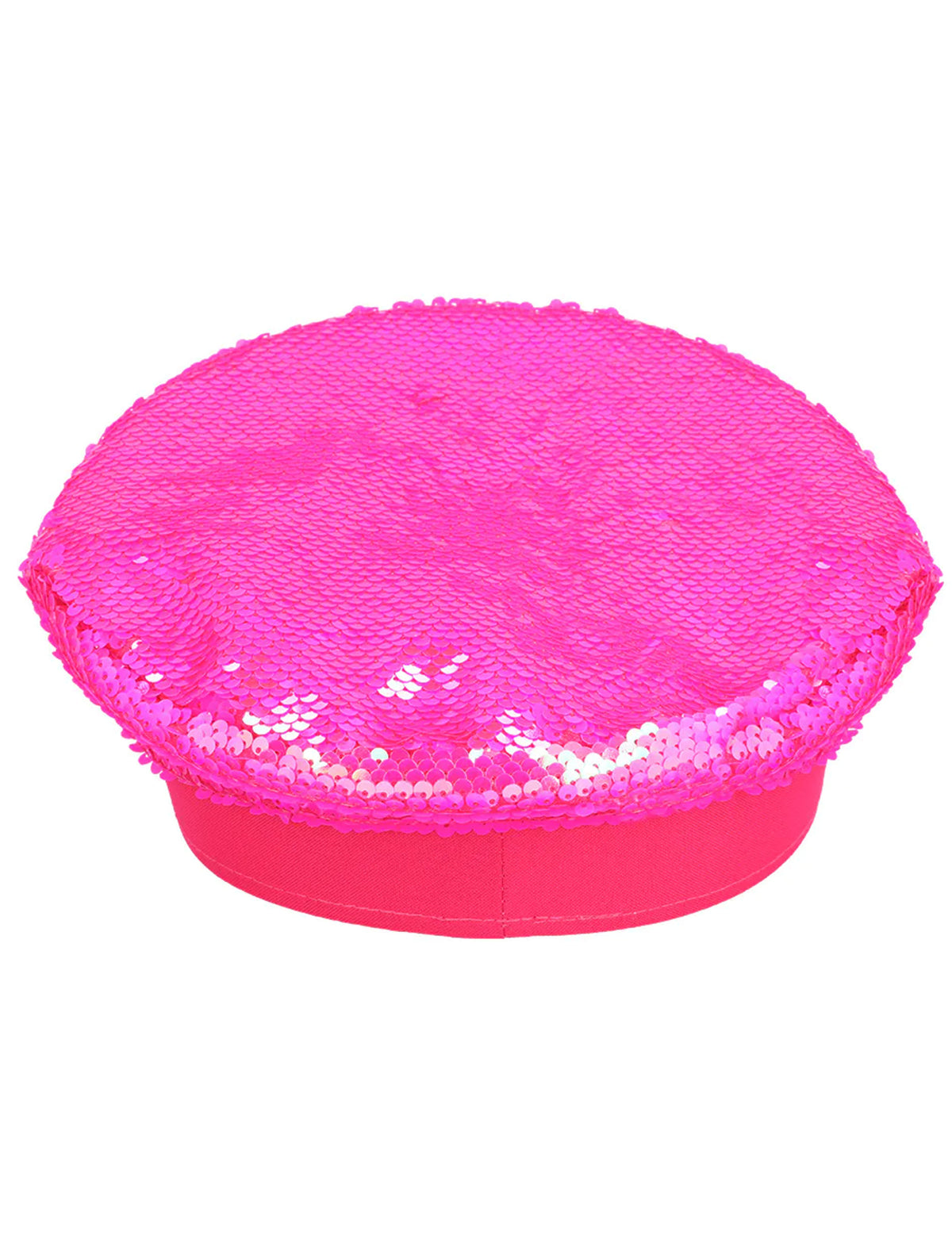 Vue de dessus de la casquette à sequins réversibles pour adulte rose fluo